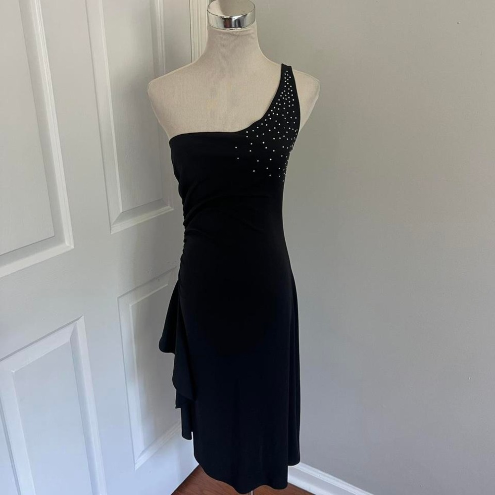 Y2K BLACK‎ RUBY ROX ONE SHOULDER RHINESTONE FAIRY MIDI DRESS